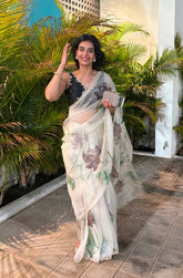 Preferable Soft Organza Off  White Color Designer Saree